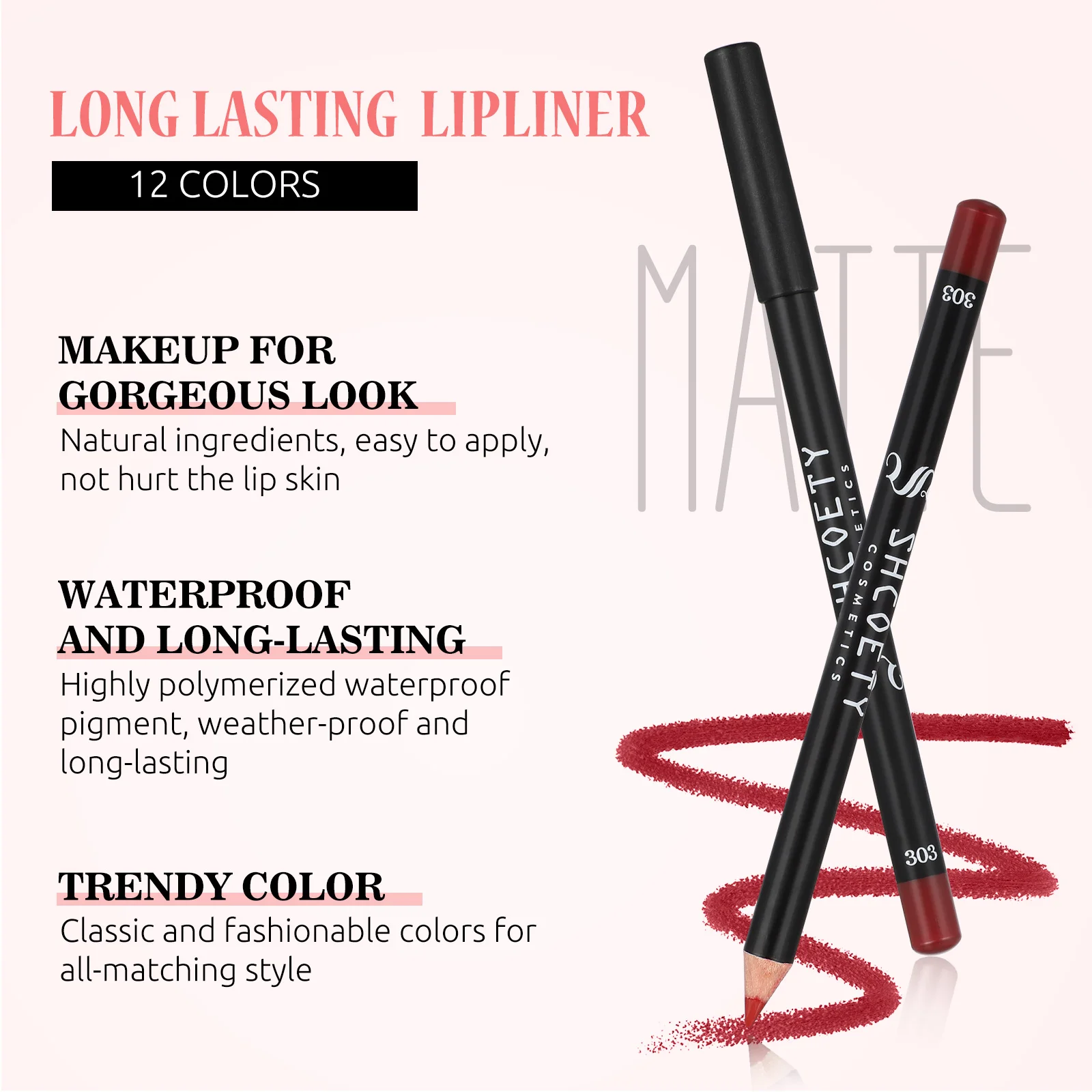 Matte Lip Liner Pencil Set, presente de maquiagem, 12 cores, 2 em 1, 12pcs