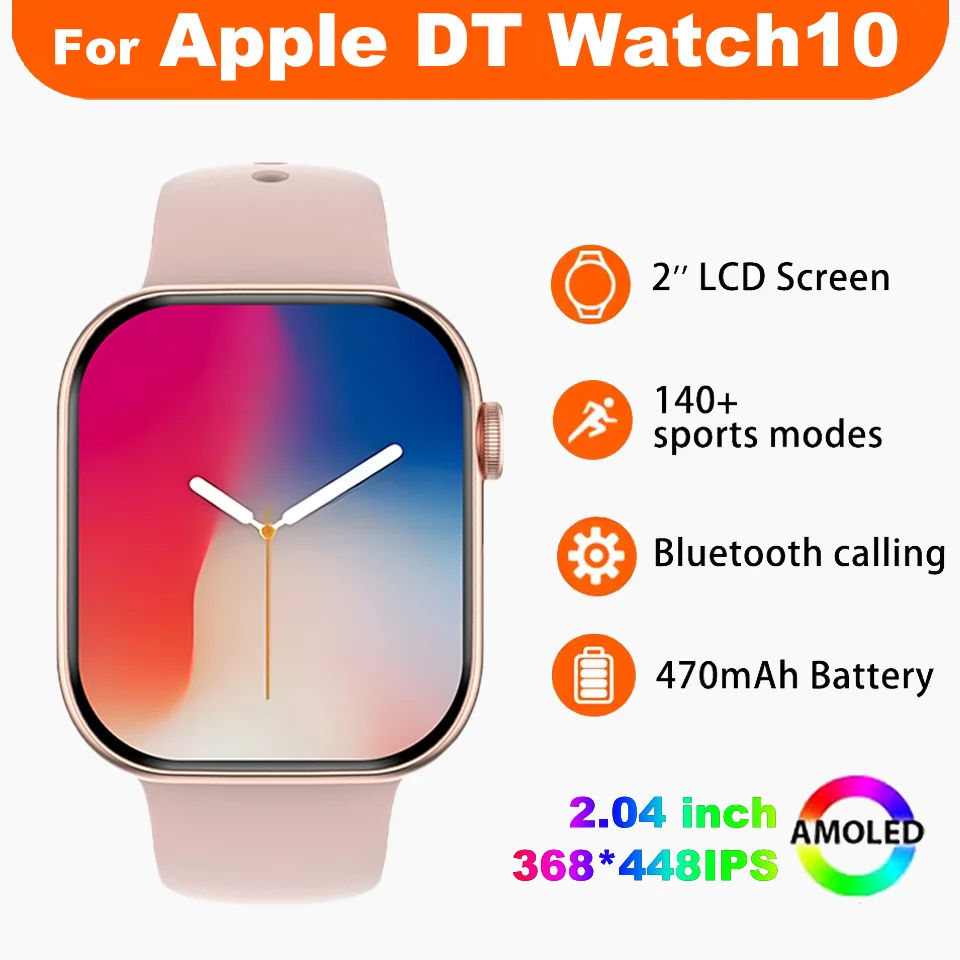 

2025 Новинка для iOS DT Watch 10 серии Смарт-часы Мужчины HD AMOLED GPS Компас 3D Surround Bluetooth Вызов Водонепроницаемые SmartWatch Женские