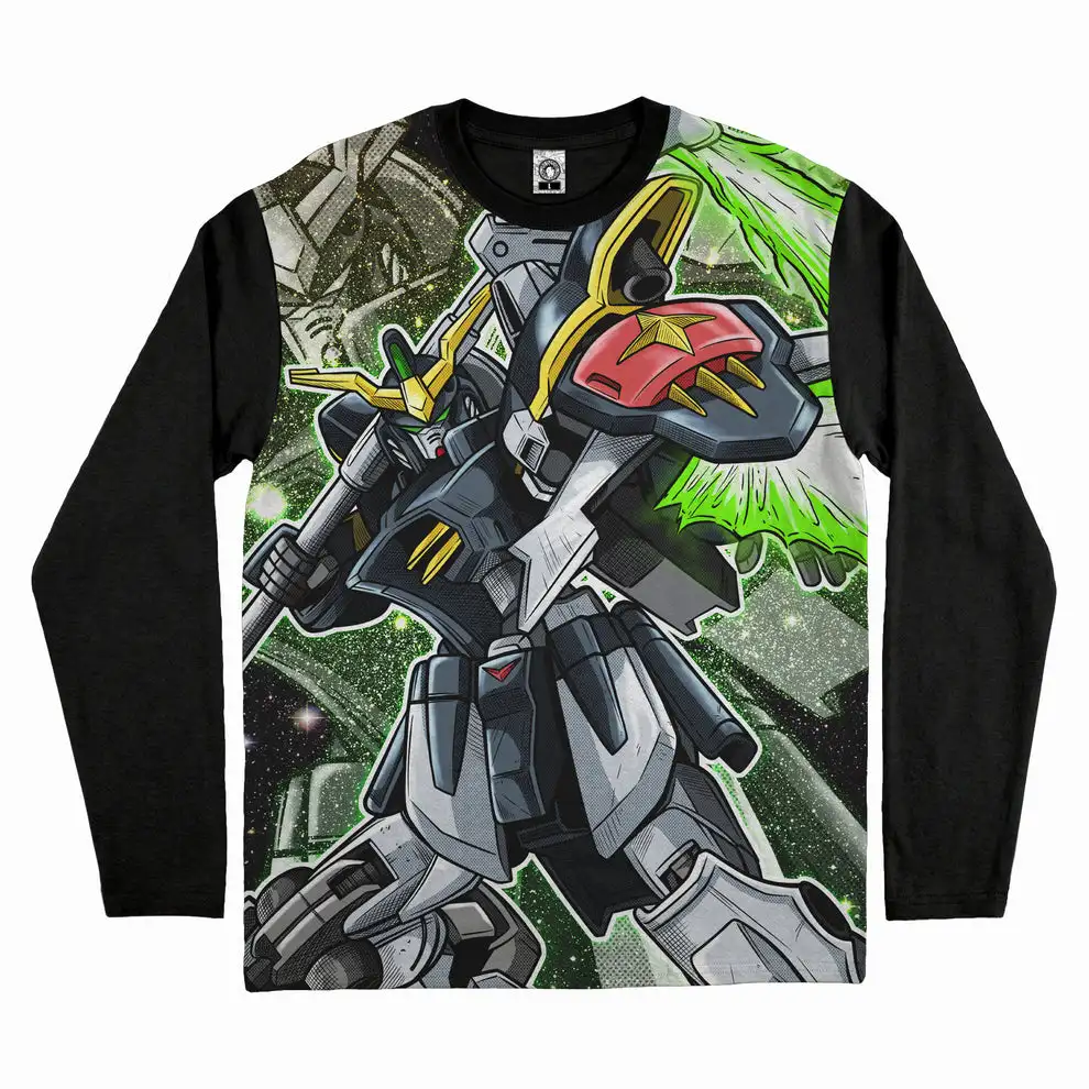 Gundam Deathscythe Anime Long Sleeve Raglan T-shirt Full Print Tee Unisex Mecha Manga Fans Streetwear Birthday Gift