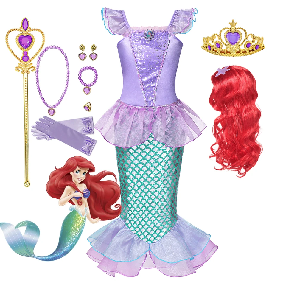 Disney Little Mermaid Ariel Princess 2024 Costume Dress Girls Cosplay Children Carnival Birthday Party Mermaid Dress