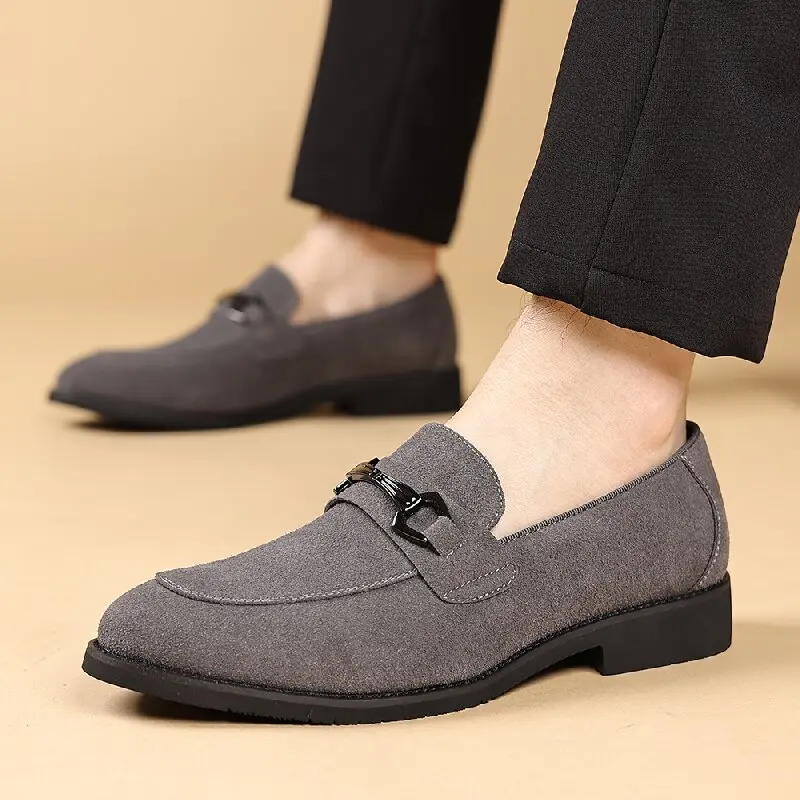 

New Fashionable Casual Leather Shoes Men One-foot Suede Leather Shoes with Metal Buckle Business Office Loafers Men Sizes 39-48