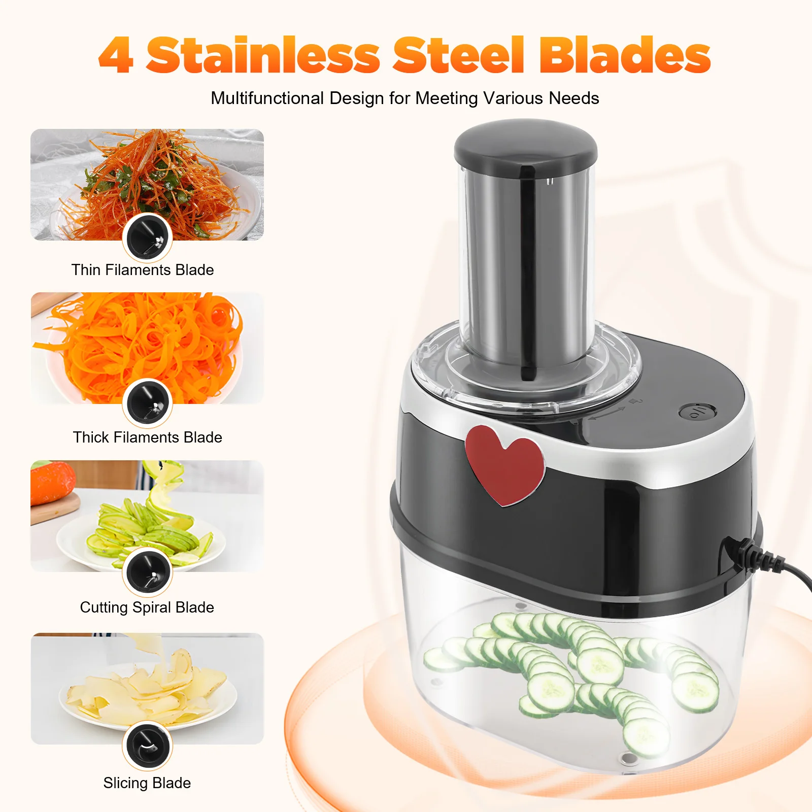 2-liter Electric Vegetable Cutter Fast Cutter Spiral Cutter with 4 Blades 220V Used for Vegetables