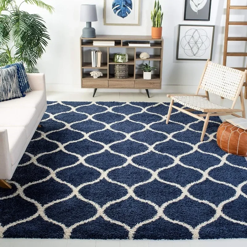 

Hudson Shag Collection Area Rug - 8' x 10', Navy & Ivory, Moroccan Ogee Trellis Design, Non-Shedding & Easy Care