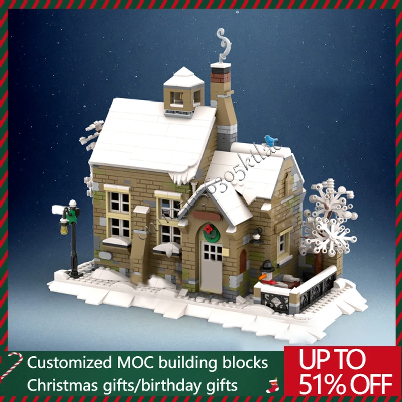 

New 1653 Parts MOC Christmas Series Village School Model Building Block Bricks Creative Assembly Educational Toys Festival Gifts
