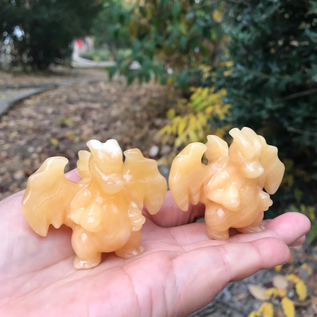 

60 мм натуральный хрустальный желтый кальцит, ручная работа, дракон, трехмерное чувство твердого семейного украшения