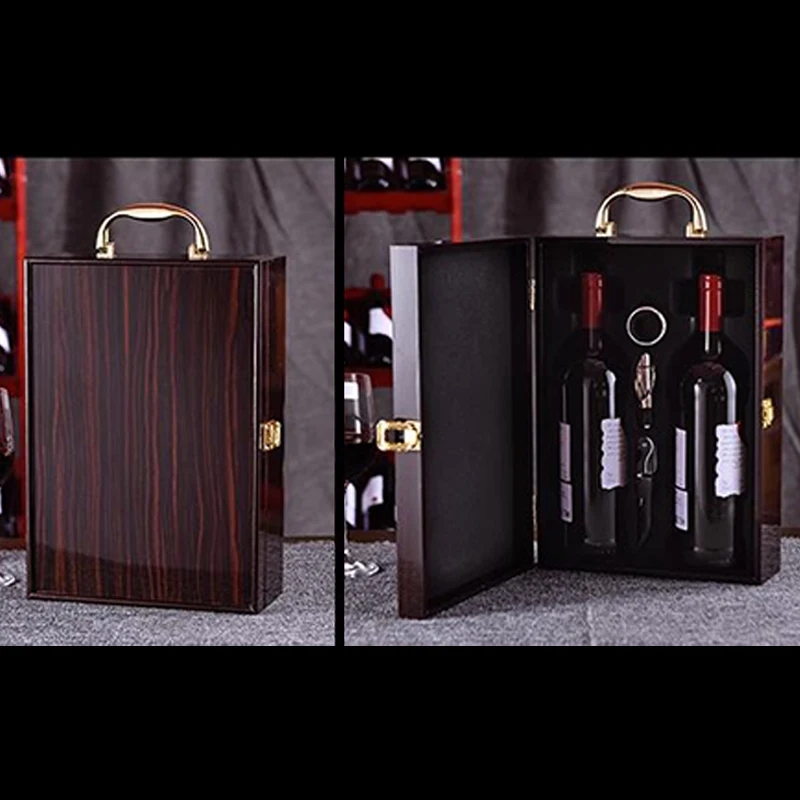 Lacquered red wine packaging gift box Wooden box double pack wine gift box Universal wooden packaging bag for friend partys - Image 4