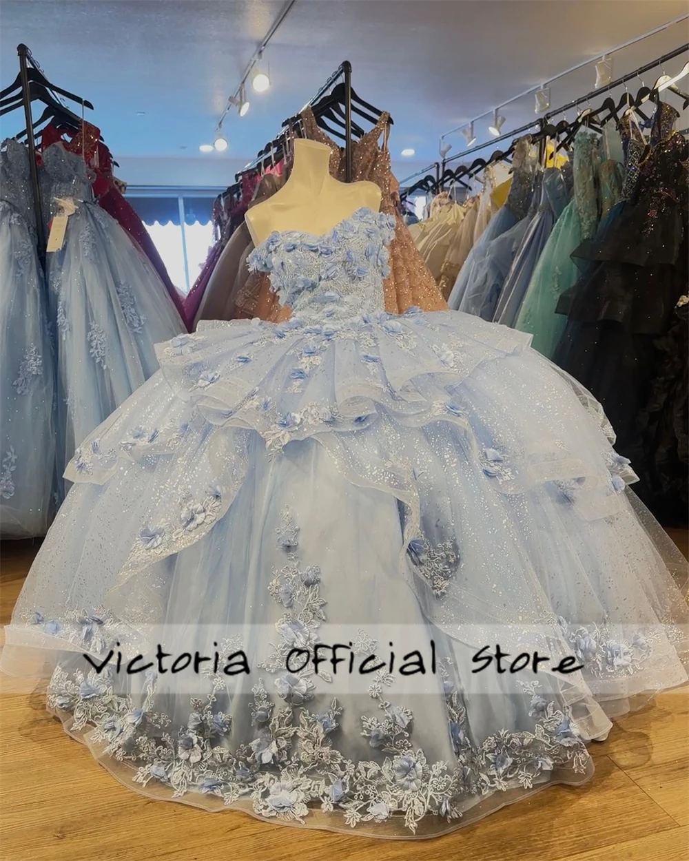 Light Blue Sweetheart Quinceanera Dresses 2024 Lace Appliques Ruffles Lace- up Ball Gown 15 Year Old Dress Graduation Customized