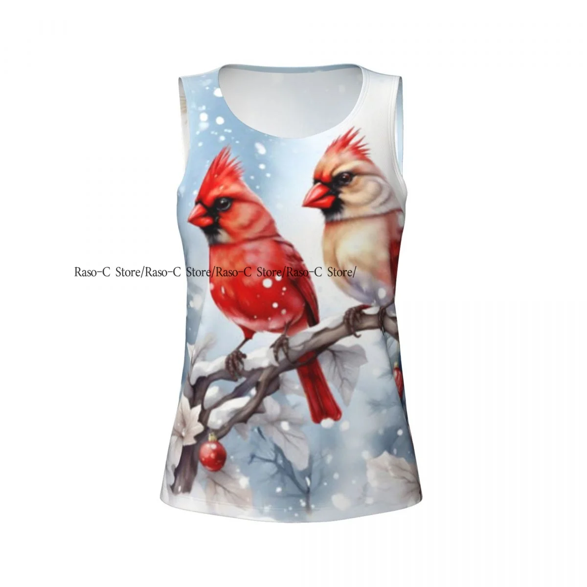 قمصان نسائية بدون أكمام للتمرين سريعة الجفاف بدون أكمام، قمصان رياضية جميلة على شكل طائر كاردينال على خلفية شتوية، قمصان لليوجا في صالة الألعاب الرياضية