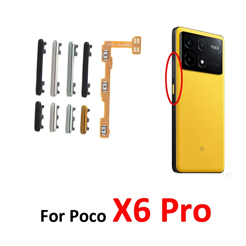 

Корпус телефона, кнопка регулировки громкости для Xiaomi Poco X6 Pro K70E, новый вкл. выкл. вниз, клавиша, внутренний гибкий кабель, запасная часть