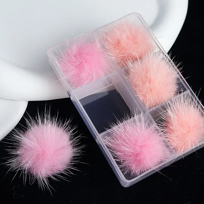 6Pcs Nail Art Accessories Fluffy Fur Pompom Mink Pom Poms Jewelry Detachable Magnetic Hairball DIY Design Decoration Manicure