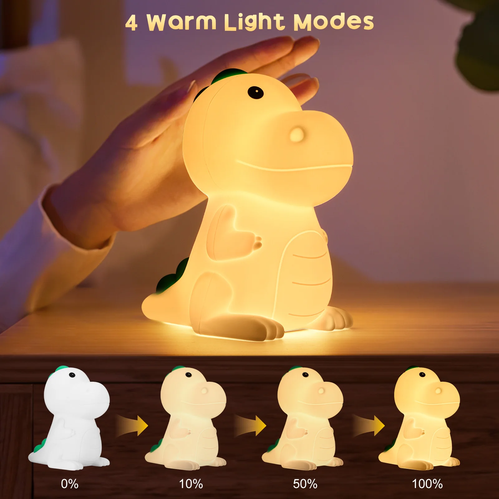 Silicone LED Desk Lamp, Night Light colorido, Dinossauro, Berçário, Bebê, Feriado, Presente de Natal, Dormir, Desktop Decor, Clap Lâmpadas