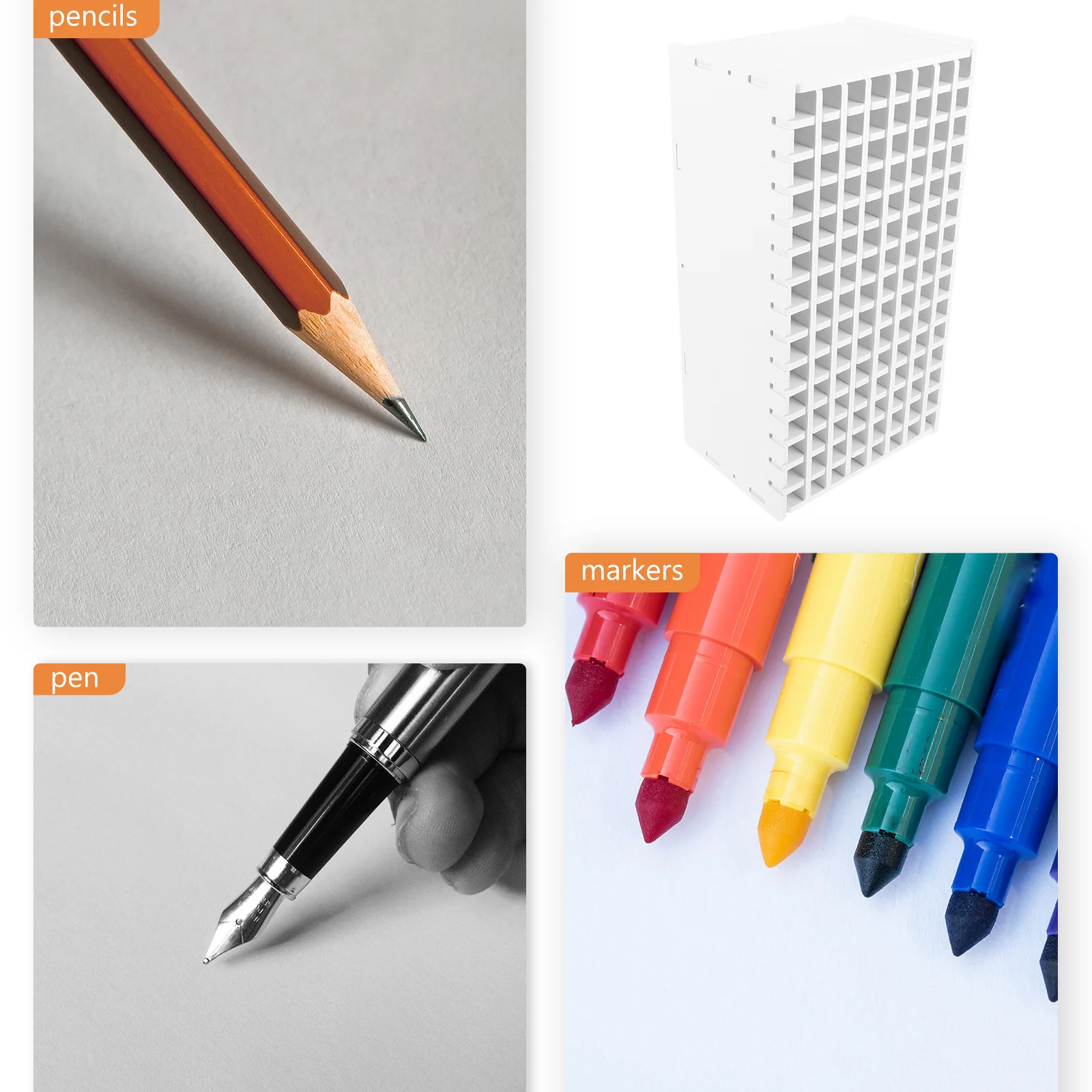 

Pen Storage Box Multi-Functional Desk Organizer Stationery Storage Rack Smooth Edges Safe Practical Desktop Organizer