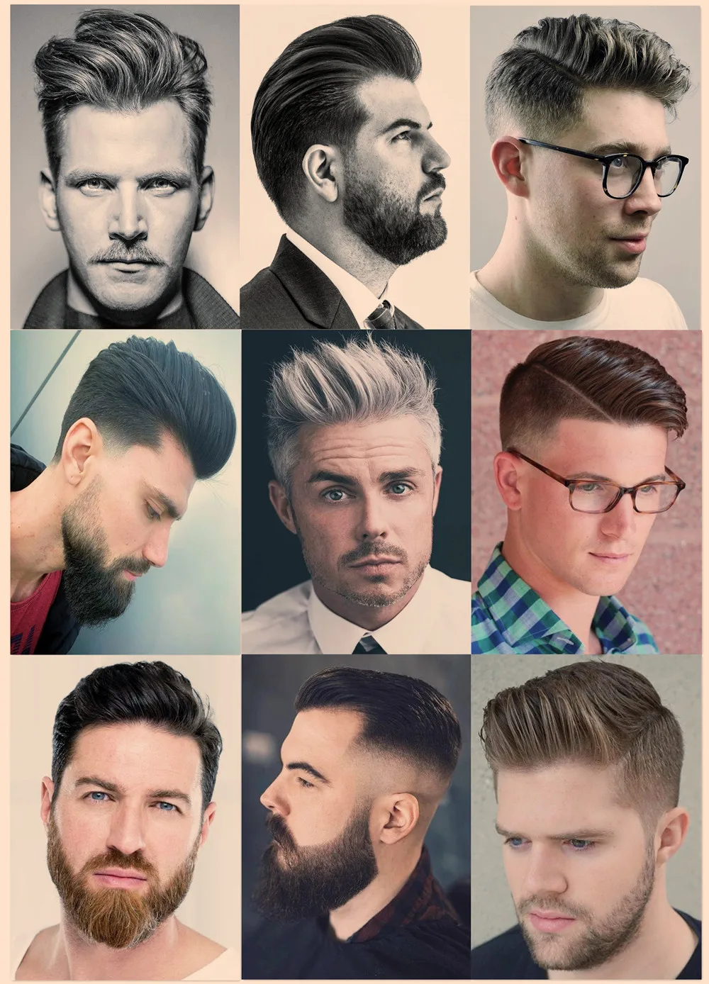 Best Men's Short Business Hairstyles Poster Retro Barber Shop Signboard Wall Decor Painting Haircut and Shave Salon Wall Sticker