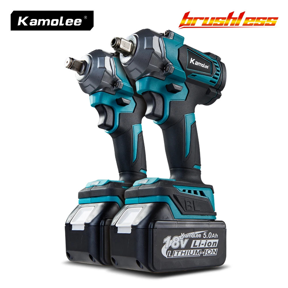 Kamolee 1200N.M Torque Brushless Electric Impact Wrench 1/2 1/4 In Lithium-Ion Battery For Makita 18V Battery