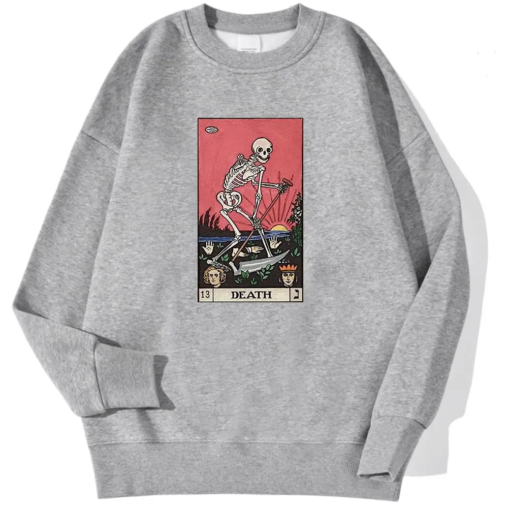 Horror Comics Death Tarot Long Prints Male Sweatshirts Autumn Kawaii Hoodies Trend O-Neck Loose Pullovers Autumn Casual Clothing