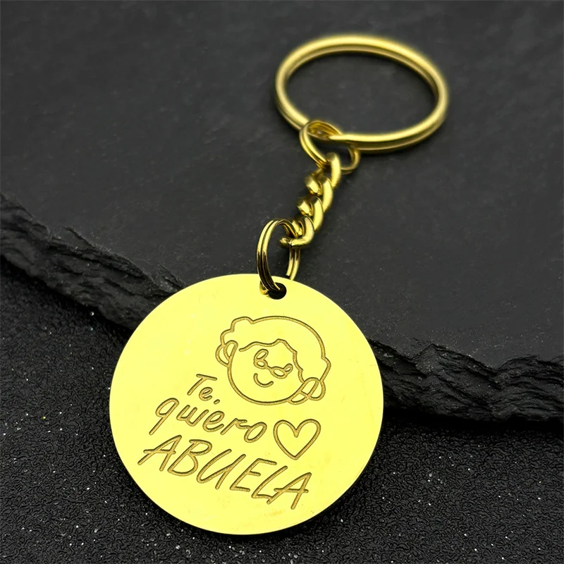 Te quiero ABUELA I Love U Grandma Keychain For Women Men Stainless Steel Gold Color Family Love Keyring Jewelry Gifts Bag Charm