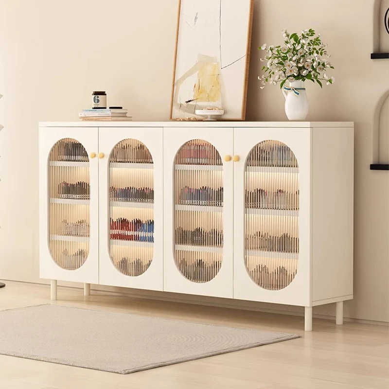 French-style cream rattan shoe cabinet-entrance porch integrated with wall-to-door large-capacity shoe rack