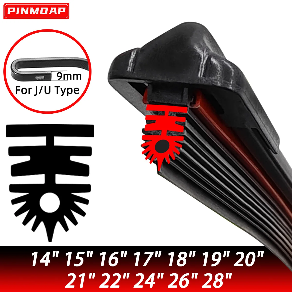 1pc 11 Schicht Gummi Streifen Auto Scheibenwischerblatt Universal J/U-Förmigen Wischerblatt 14 "15" 16 "17" 18 "19" 20 "21" 22 "24" 26 "28"