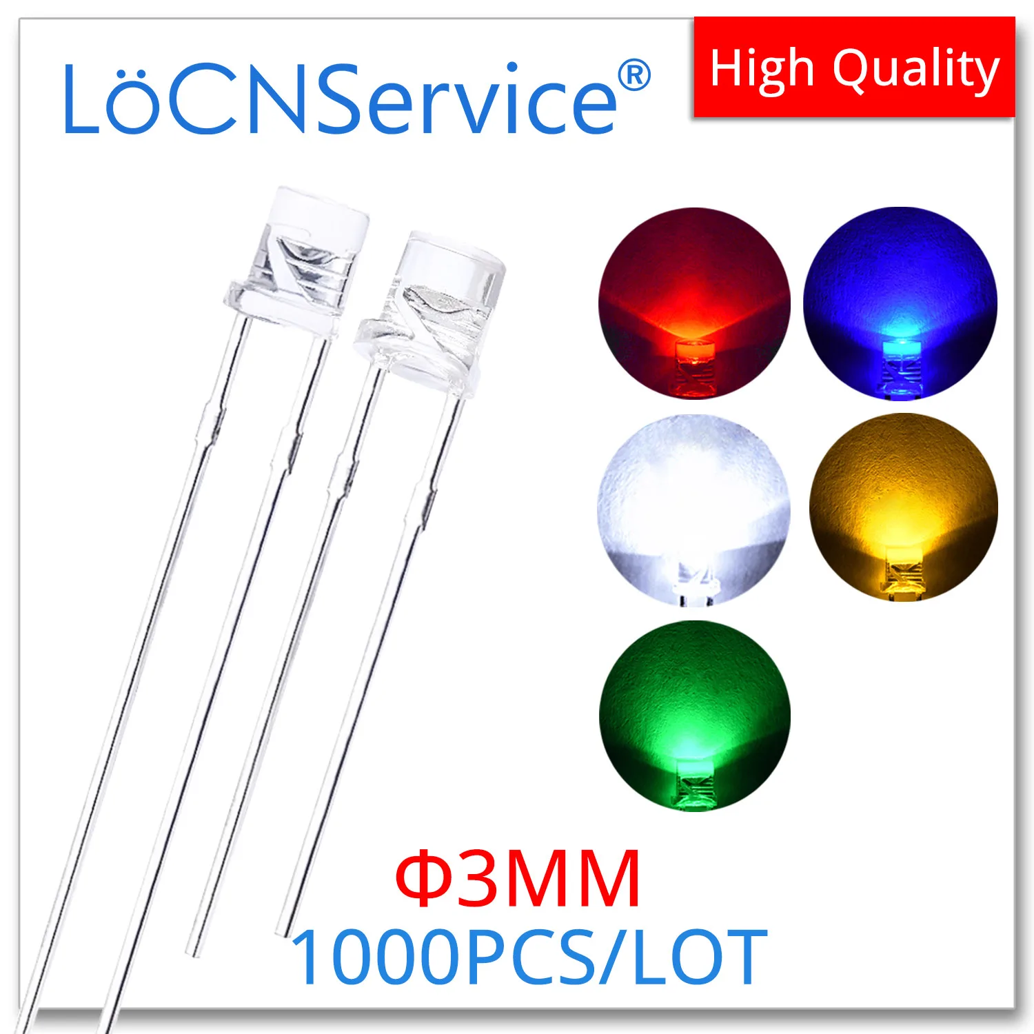 LoCNService 1000 шт. 3 мм F3 с плоским верхом DIP светодиод красный синий белый желтый чистый зеленый прозрачный высококачественный светоизлучающий диод