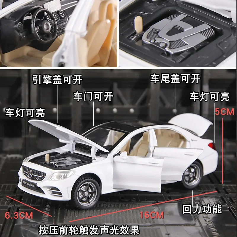 2021 New Diecast Model Cars 1:32 Alloy Miniature Mercedes Benz C260L Metal Vehicle Pull Back for Children\'s Gifts Collection Toy