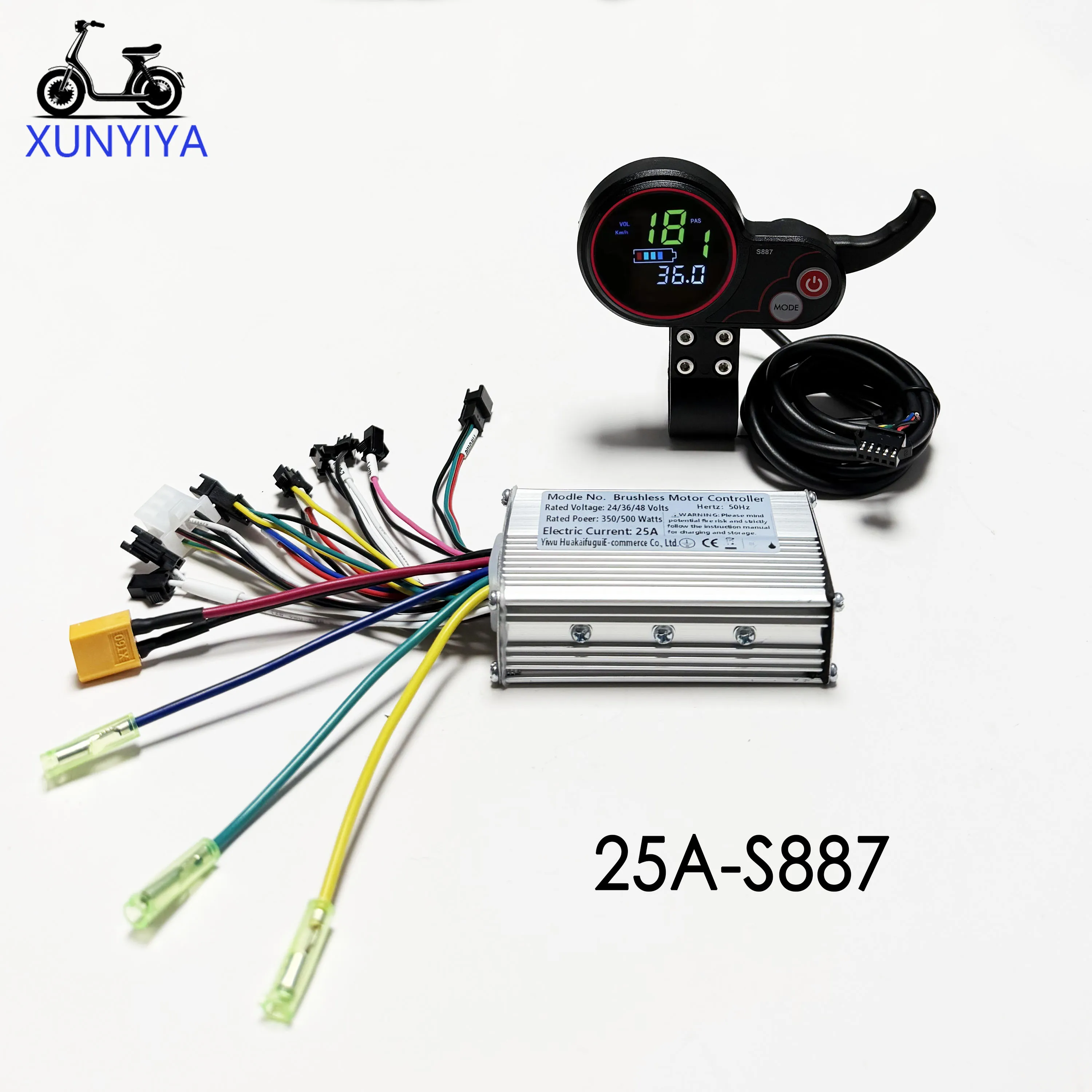 25A/30A Sinuswellen-Controller 350W-500W 24V/36V/48V mit S887 Farbdisplay-Kit für TF-100 Kugoo M4 E-Scooter UART No.2 Protokoll