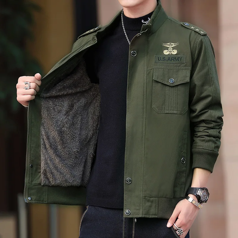 

Men Autumn Winter Jacket Fashion Embroidery Cotton Casual Air Force One Jacket Coat Men's Clothing Tactics Military Jacket M-6XL