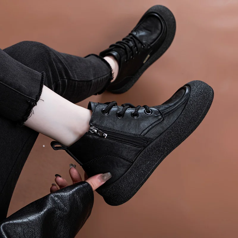 AIYUQI Boots Women Vintage 2026 New Autumn Flat Women\'s Ankle Boots Fashion Plus Size Round Toe Lace-Up Booties Ladies