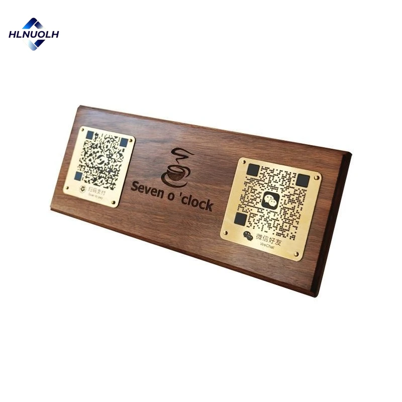 

Custom 2-in-1 Social Media Connected Plate Scan Contactless QR Code Signs Wooden Google Review QR Sign Wood QR Code Display