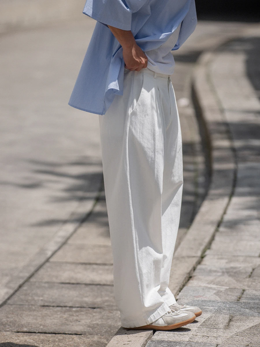

Noears Summer White Basic Straight Leg Pure Color Casual Pants Youthful Vintage y Loose Fit Cotton Trousers