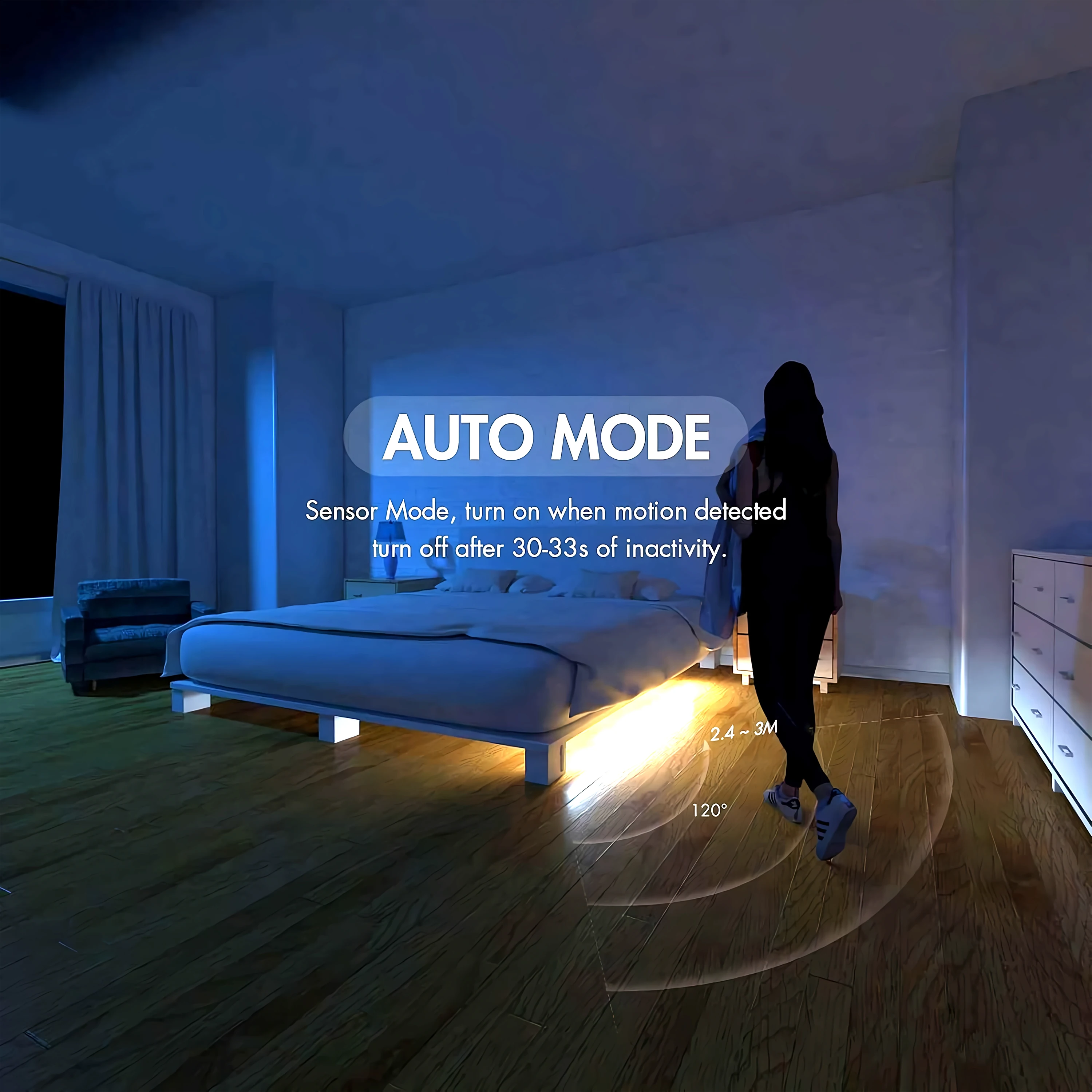 DC5V LED Strip PIR Motion Sensor Induction LED Night Light Dimmable Battery Kitchen Cabinet Under Bed Lamp Tape For Room