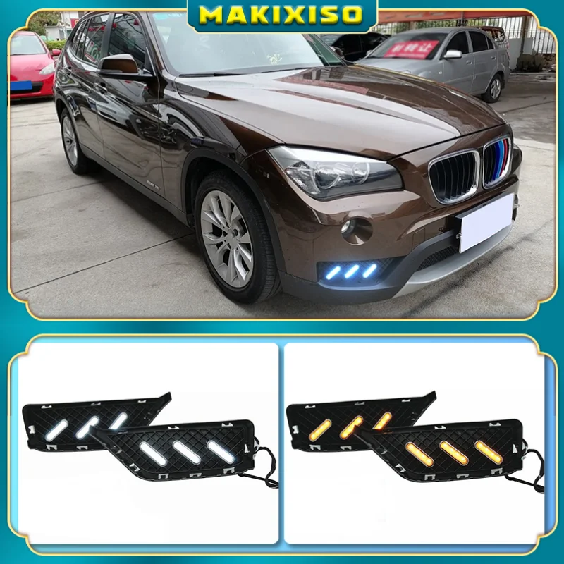 

2PCS LED DRL Daytime Running Light Daylights for BMW X1 2013 2014 With Yellow Turn Signal and Blue night light