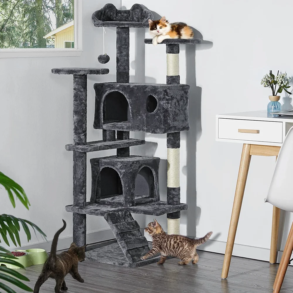 [EU STOCK] Cat trees cat climbing frame 5-Level Cat Tower Hammock Padded Perches and Condos Cat Jumping Toy with Ladder