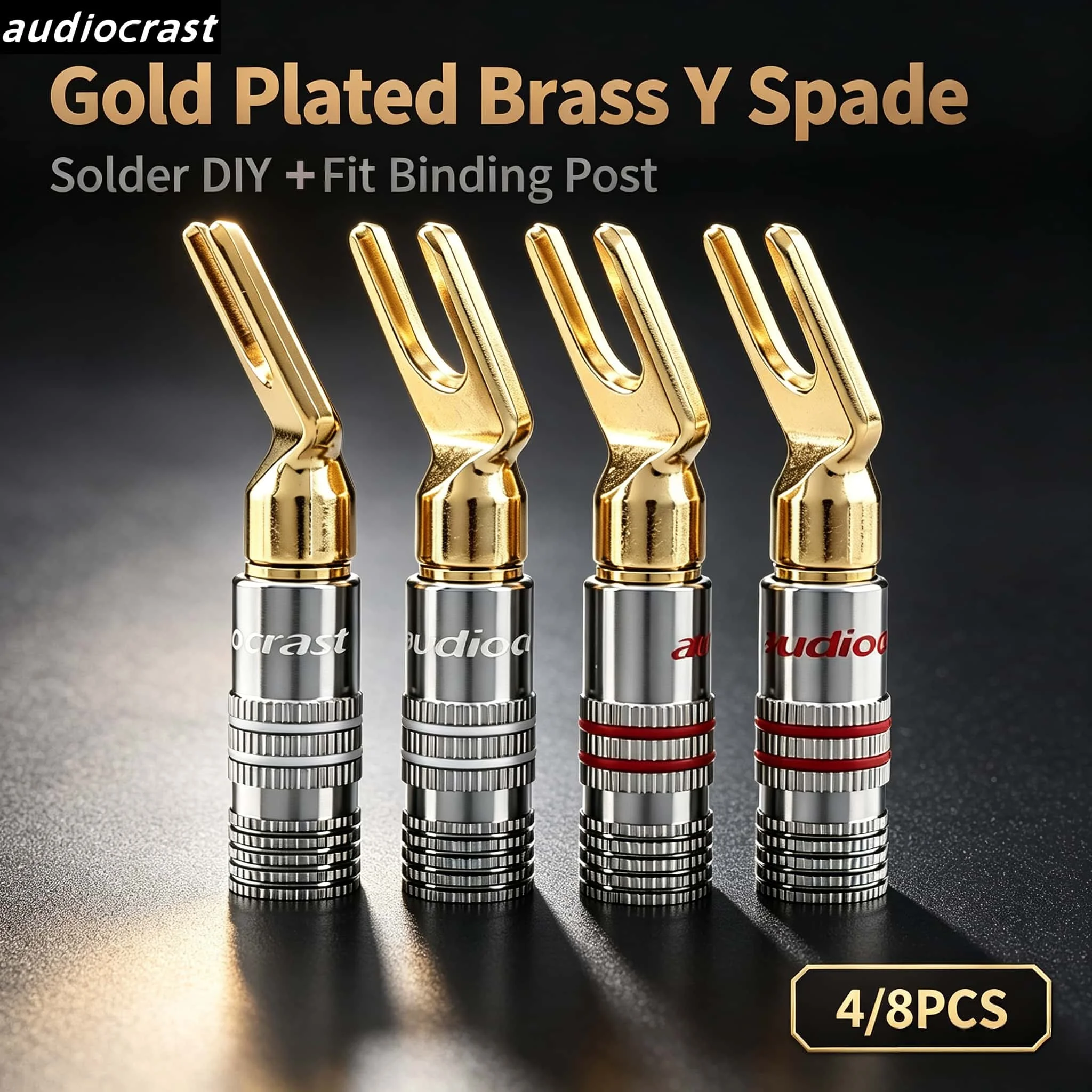 4/8PCS Audiocrast BY839G Gold Plated Brass Y Spade Plug Solder Type DIY Speaker Terminal Connector for Amplifier Binding Post