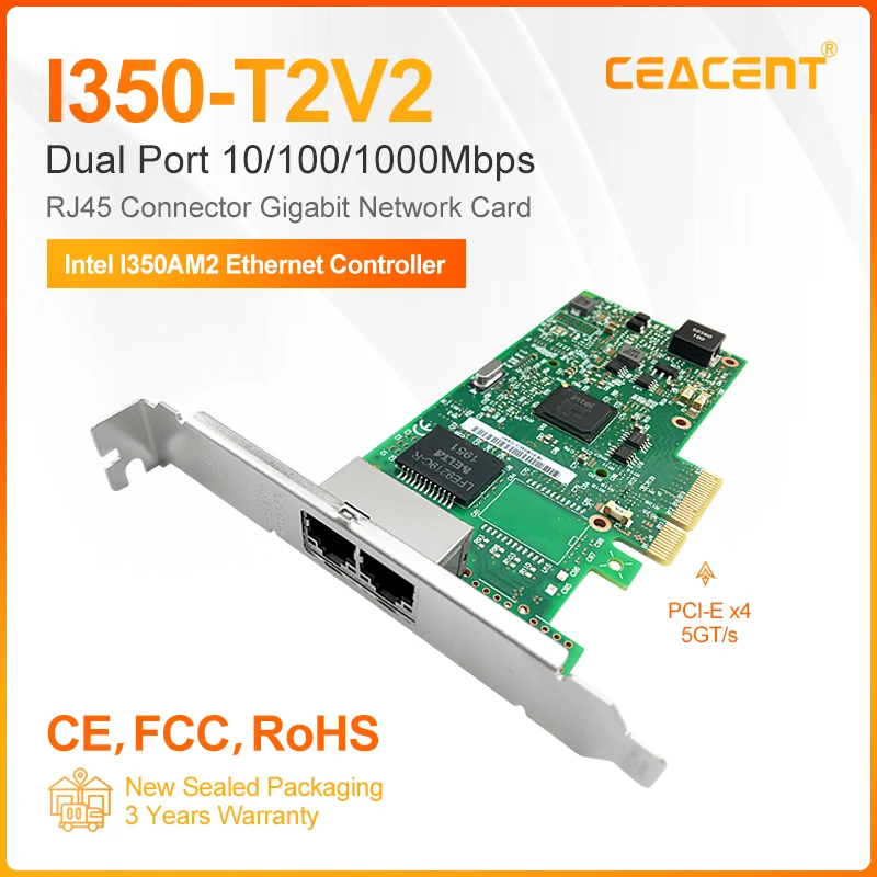 I350-T2V2 10/100/1000Mb Netowrk Card Dual Port RJ45 1000base-T PCIe x4 Ethernet Server Adapter Intel I350AM2 Chipset