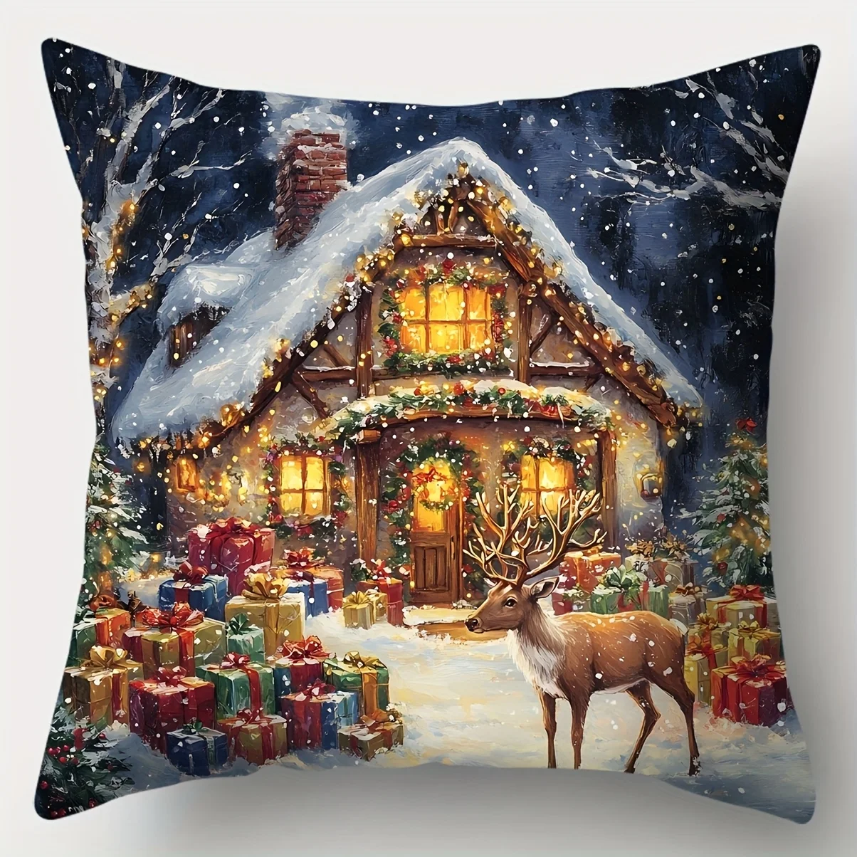 Juego  4 fundas  almohada, patrón  paisaje nocturno, coración, opciones disponibles  35.56cm, 40.64cm, 45.72cm, 50.8cm
