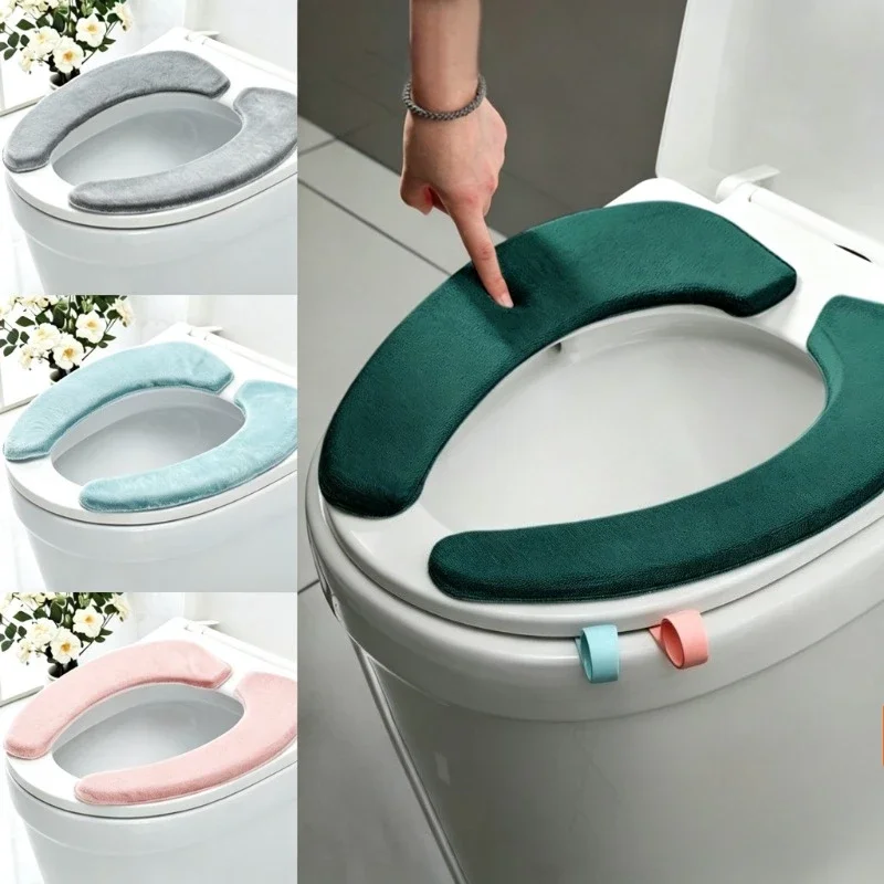 Short Plush Autumn and Winter Toilet Seat Cushion Thickness 2cm Good Adsorption Properties Sit Mat Keep Warm Lavatory Pad 1 Pair
