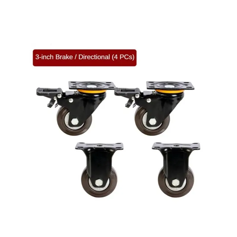 4 Pcs/Set 3 Inch Wheel Heavy Duty Caster Universal Flat Rubber Trolley Silent Directional Brake Office Chair  Trolley 250KG