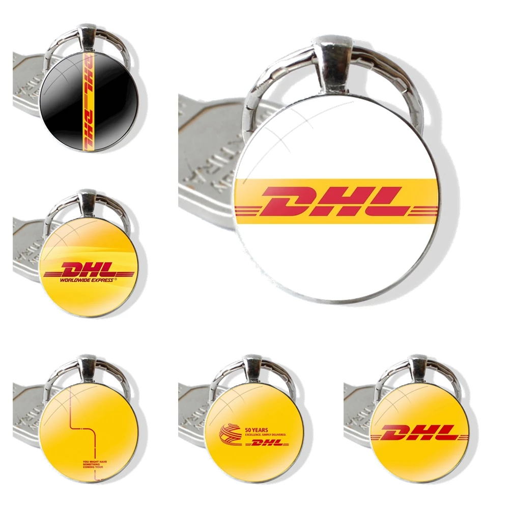 Yellow Design Luxury Logo DHL Keychain Handmade Glass Cabochon Key Ring Holder Pendant Key Chains