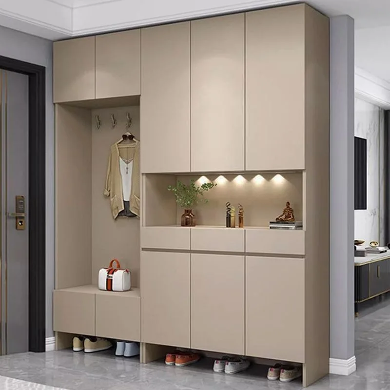 Factory Direct 2026 integrated stool against wall at the entrance of the home, coat cabinet can be seated into