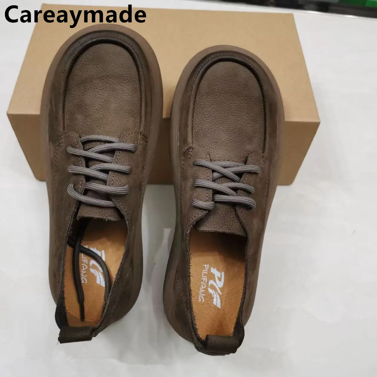 

Careaymade-Genuine Leather women's shoes,Retro casual cowhide lace up comfortable flat shoes, round toe artistic single shoes