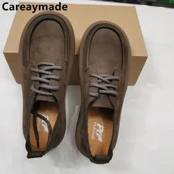 Careaymade-Genuine Leather women's shoes,Retro casual cowhide lace up comfortable flat shoes, round toe artistic single shoes