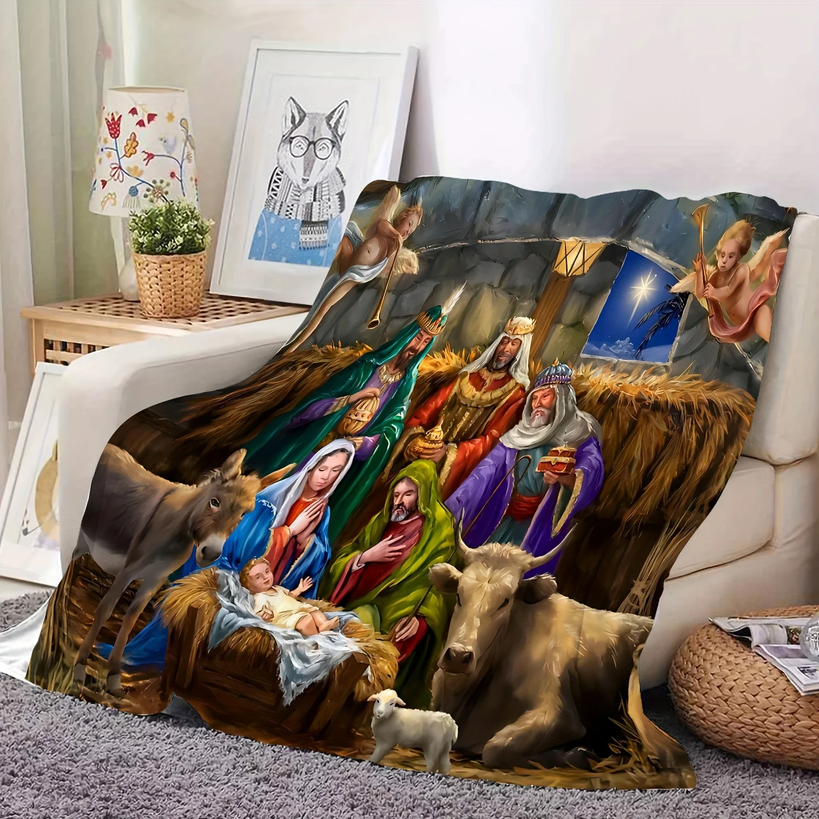 Jesus Christ Flannel Blanket Soft Warm Throw Blanket Nap Blanket For Couch Sofa Office Bed Multi-purpose Gift Blanket