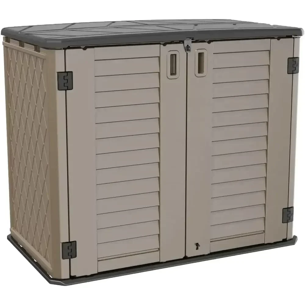 Weatherproof Outdoor Storage Shed, Lockable Horizontal Cabinet for Patio, Garden (Brown)