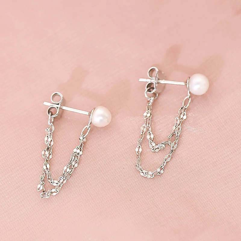 925 Sterling Silver Pearl Earrings Women's Chain Tassel Hanging Earrings Fashionable New Jewelry Wholesale Live Broadcast