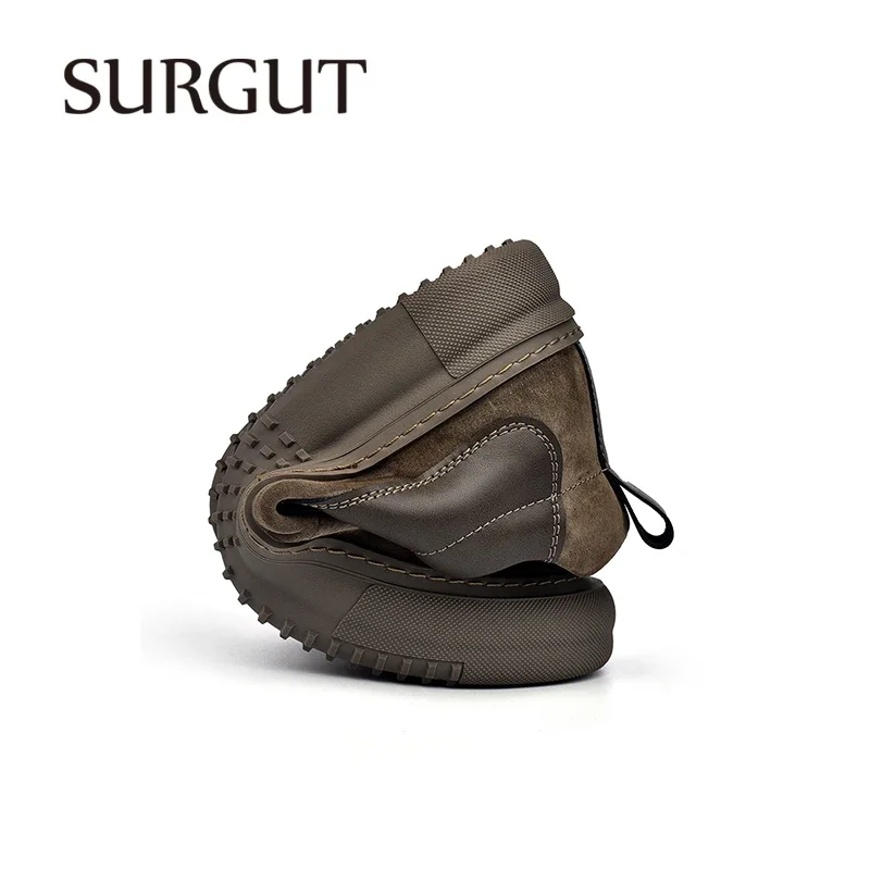 SURGUT Sapatos Casuais Masculinos De Couro Outono Inverno Antiderrapante Confortável Moda Emenda Sapatos De Sola Grossa Tamanho 38-44