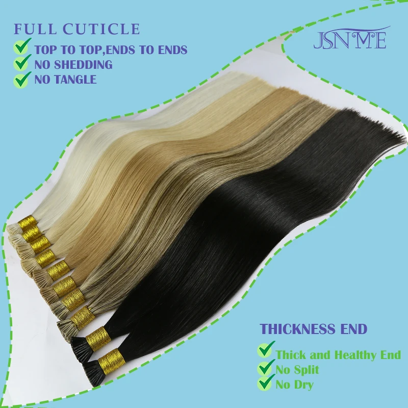 JSNME I Tip Hair Extensions Natural Real Human Fusion Capsule Keratin Hair Extensions Black Brown Blonde 1g/Strand  For Salon