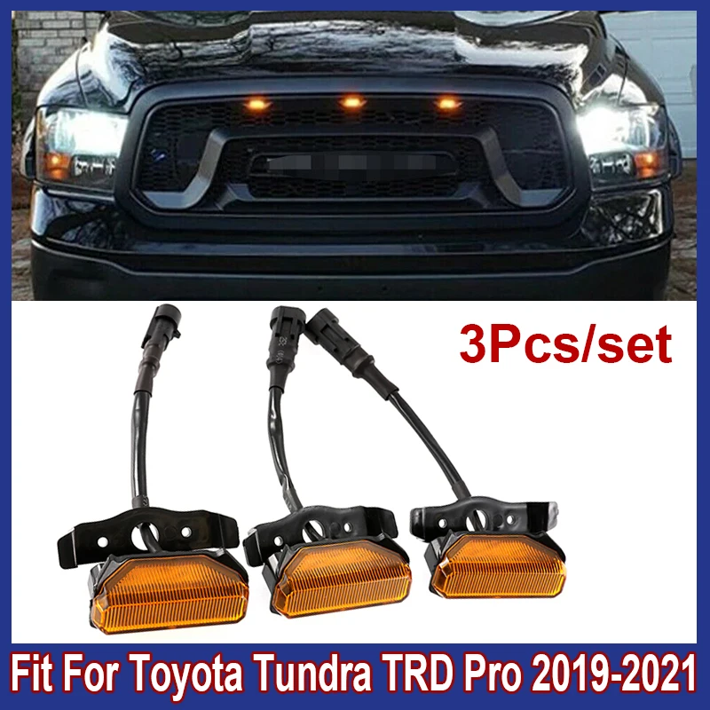 3Pcs Led Car Lights Front Grille Light With Harness Fit For Toyota Tundra TRD Pro 2019-2021 Signal Lamp Modified Car Accessories