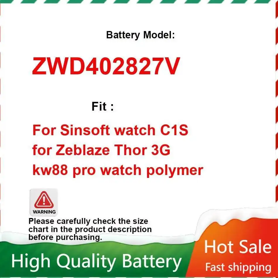 350mAh Replacement Battery ZWD402827V for Sinsoft Watch C1S for Zeblaze Thor 3G Kw88 Pro Polymer Batteries Warranty