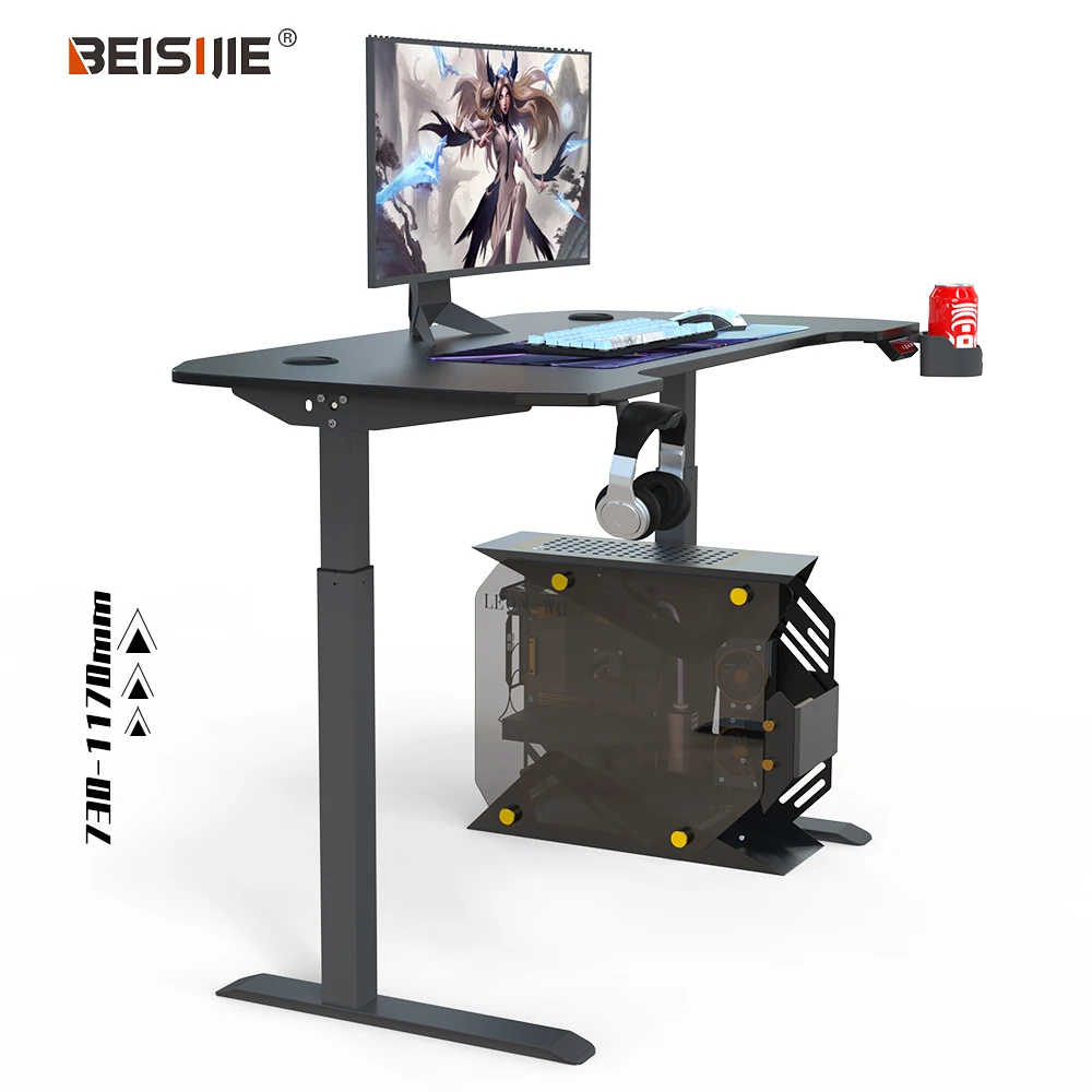 Adjustable  gaming desk with Cup holder  48 Inches Home Office Standing Table Long Computer SturdyExecutive Workstation