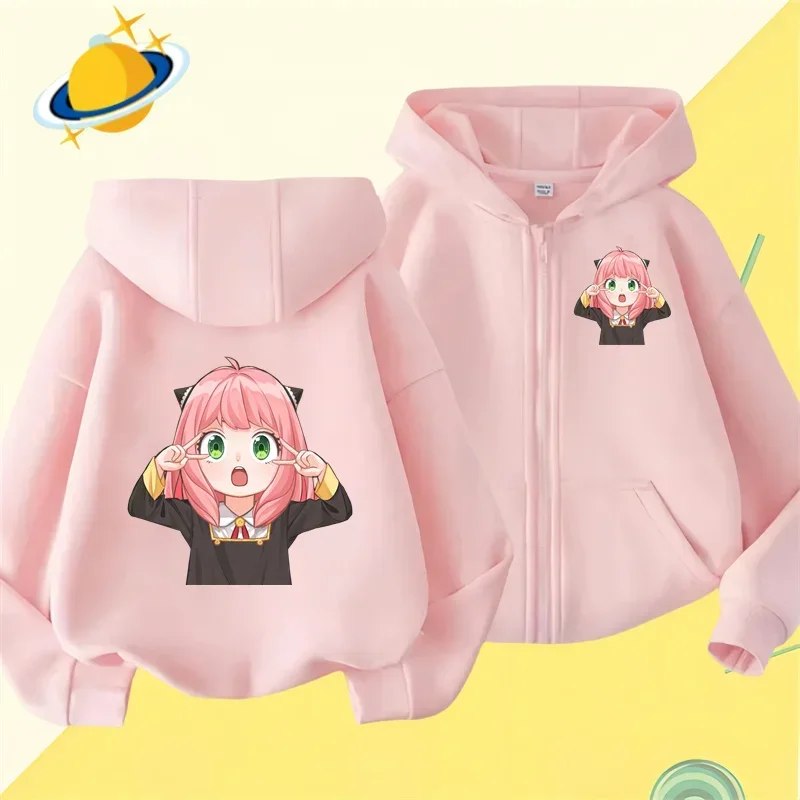 Anime Spy X Family Kids zipper hoodie Cartoon print Autumn/Winter long-sleeved sweatshirt casual top boys girls Kawaii clothing